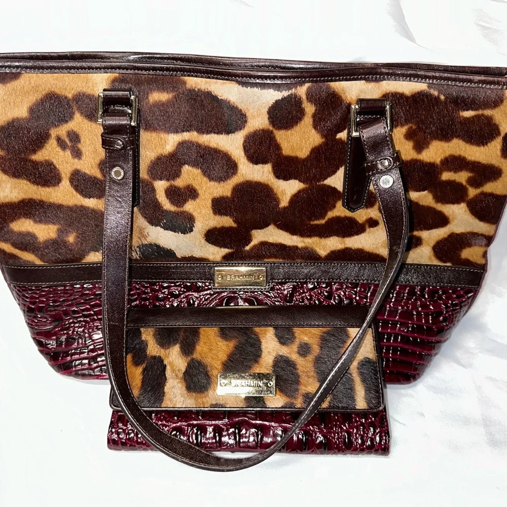 Brahmin Medium Asher Tote in Calf Hair Bergundy - Picture 2 of 2